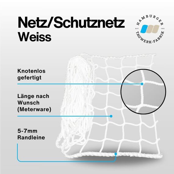 HAMBURGER TAUWERK-FABRIK EST. 1901 Netz, Universal Schutznetz Weiß - Breite: 0,6m Meterware (Preis pro Meter) - Made in Germany, Sicherheitsnetz, Balkonnetz, Rausfallschutz Hochbett, Relingsnetz