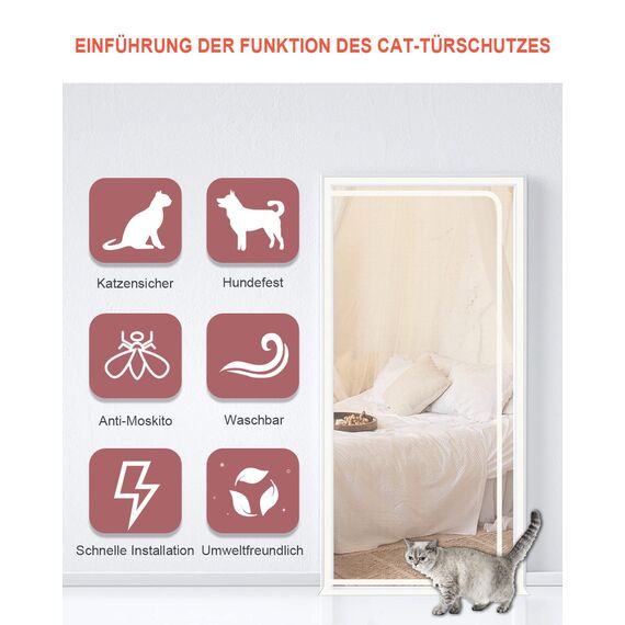 rackbone katzengitter balkontür, Verdickte Katzenschutzgitter für Wohnzimmer, Schlafzimmer, Küche, Terrasse, Hund Katze Gittertür mit Reißverschluss… (Geeignet für Türgröße: 90 cm x 210 cm)