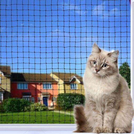 Tatamiyya Katzennetz Für Balkon, 4x3m Katzennetz Drahtverstärkt, Balkonnetz ist Robust Biss- Und Reißfest, UV- Und Witterungsbeständig, Zum Balkonen, ​Terrassen Und Fenstern(Schwarz)