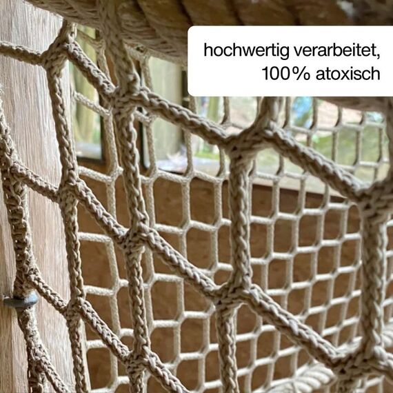 HAMBURGER TAUWERK-FABRIK EST. 1901 Netz, Universal Schutznetz Naturfarben - Breite: 1,5m Meterware (Preis pro Meter) - Made in Germany, Sicherheitsnetz, Balkonnetz, Rausfallschutz, Relingsnetz