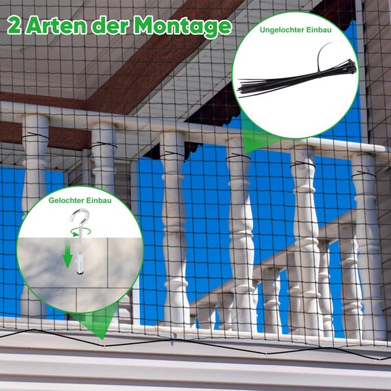 Hengu Katzennetz für Balkon, 6x3m Katzennetz Drahtverstärkt Balkonnetz Katzen Netz UV-Beständig & Witterungsfest Katzenschutznetz für Balkone, Fenster - Schwarz