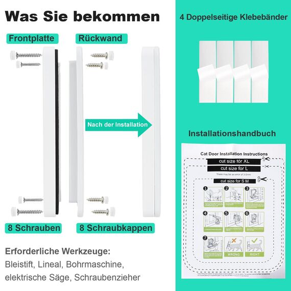 Dünne Katzentür für Fenster, Haustiertüren und Schiebetür, Sicherheits-Haustiertür mit 4-Wege-Schloss, wetterfeste Katzenklappe für dünne Tür und Wand (M Außengröße 19.7x19cm)
