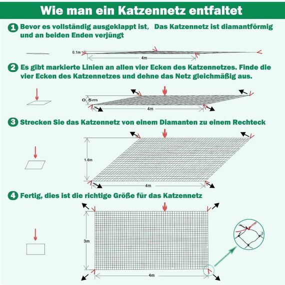 Tatamiyya Katzennetz Für Balkon, 4x3m Katzennetz Drahtverstärkt, Balkonnetz ist Robust Biss- Und Reißfest, UV- Und Witterungsbeständig, Zum Balkonen, ​Terrassen Und Fenstern(Schwarz)