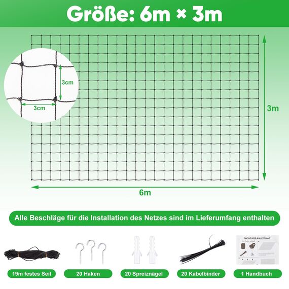 Hengu Katzennetz für Balkon, 6x3m Katzennetz Drahtverstärkt Balkonnetz Katzen Netz UV-Beständig & Witterungsfest Katzenschutznetz für Balkone, Fenster - Schwarz