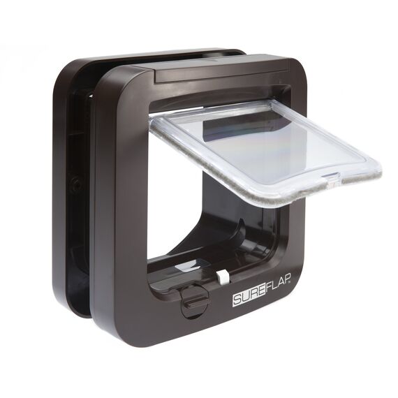Sure Petcare SureFlap Mikrochip-Katzenklappe, batteriebetrieben, kompatibel mit RFID-Halsbandanhängern und Mikrochips, Einbau in Türen, Glasscheiben und Wände, 4 x AA-Batterien erforderlich, braun