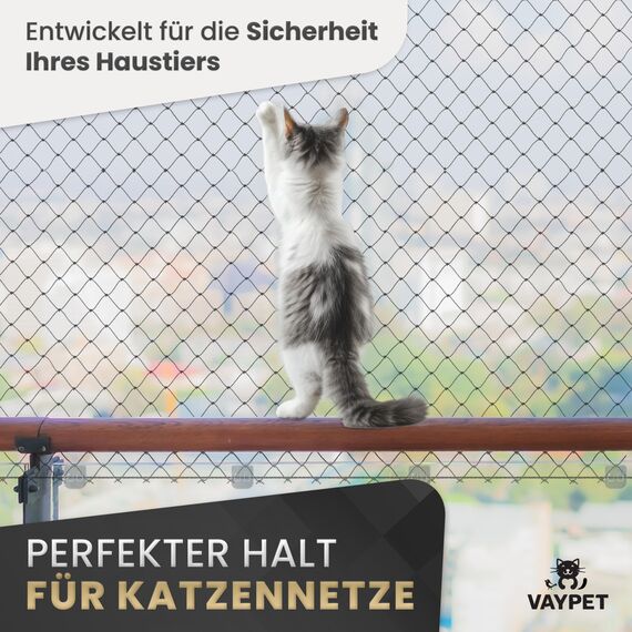 VAYPET® 50 Klebehaken transparent & Silikonkleber [30ml] zur Befestigung vom Katzennetz für Balkon ohne Bohren I Katzennetz ohne Bohren schnell befestigt Dank Stabiler Klebehaken Outdoor wetterfest