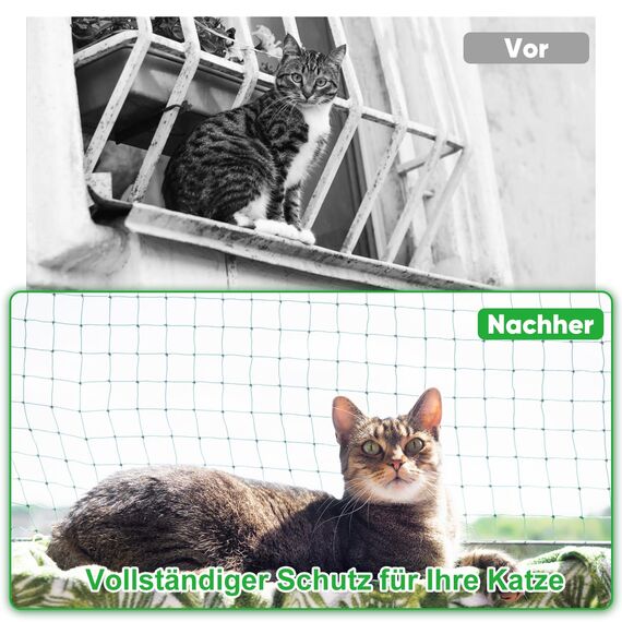 Hengu Katzennetz für Balkon, 6x3m Katzennetz Drahtverstärkt Balkonnetz Katzen Netz UV-Beständig & Witterungsfest Katzenschutznetz für Balkone, Fenster - Schwarz
