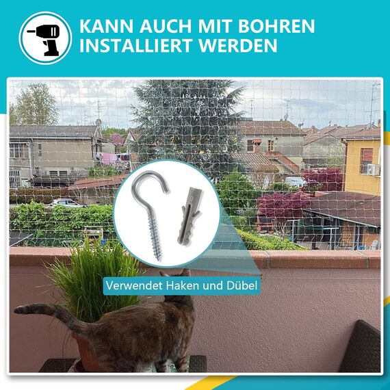 NieKilig Katzennetz für Balkon ohne Bohren, Katzen für Balkonen, Katzengitter Fenster, Zum Terrassen Und Fenstern (4x2m.)