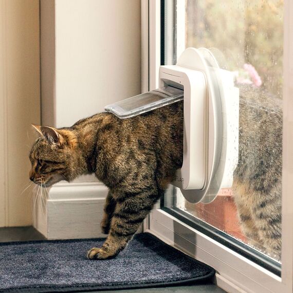 Sure Petcare SureFlap Mikrochip-Katzenklappe, batteriebetrieben, kompatibel mit RFID-Halsbandanhängern und Mikrochips, Einbau in Türen, Glasscheiben und Wände, 4 x AA-Batterien erforderlich, braun