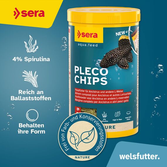 sera Pleco Chips 1.000 ml (380 g) | Wels Futtertabletten Chips für gesunde Bodenfische | Welsfutter Aquarium mit hoher Futterverwertbarkeit | Wels Futter | Fischfutter Aquarium | Made in Germany
