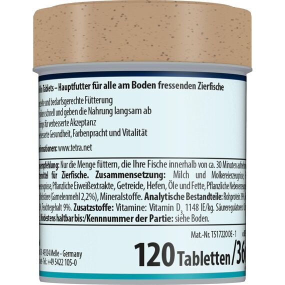 Tetra Tablets TabiMin - Tabletten Fischfutter für alle Bodenfische, z.B. Welse, Schmerlen oder bodengründelnde Barben, 120 Tabletten Dose