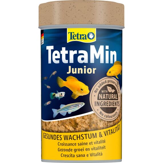 TetraMin Junior - Fischfutter in Form von kleinen Flocken für heranwachsende Jungfische ab 1cm Länge, spezielles Wachstumsfutter, 100 ml Dose