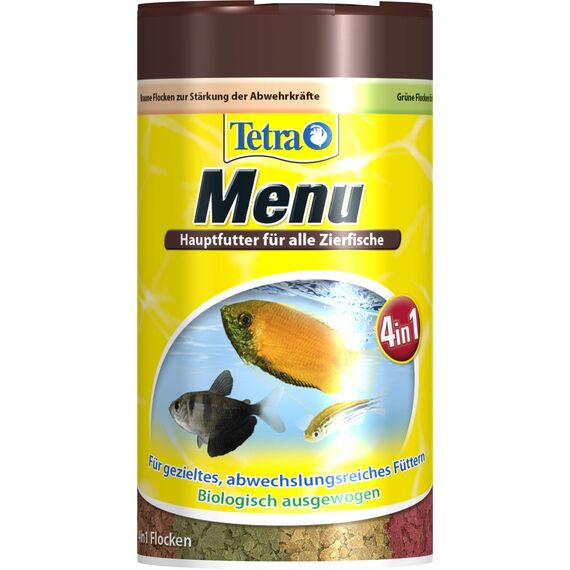 Tetra Min Menu Fischfutter - Hauptfuttermix mit 4 Spezialflocken in getrennten Kammern, abwechslungsreiches Futter für alle Zierfische, 100 ml Dose