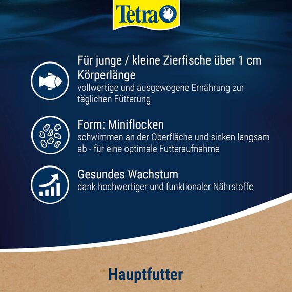 TetraMin Junior - Fischfutter in Form von kleinen Flocken für heranwachsende Jungfische ab 1cm Länge, spezielles Wachstumsfutter, 100 ml Dose