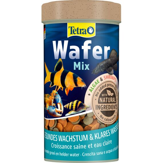 Tetra Wafer Mix - Fischfutter für alle Bodenfische (z.B. Welse) und Krebse, für gesundes Wachstum und Vitalität, 250 ml Dose