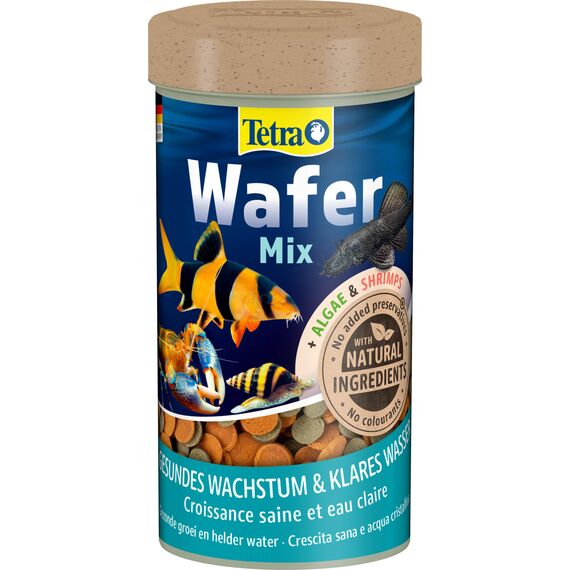 Tetra Wafer Mix - Fischfutter für alle Bodenfische (z.B. Welse) und Krebse, für gesundes Wachstum und Vitalität, 250 ml Dose