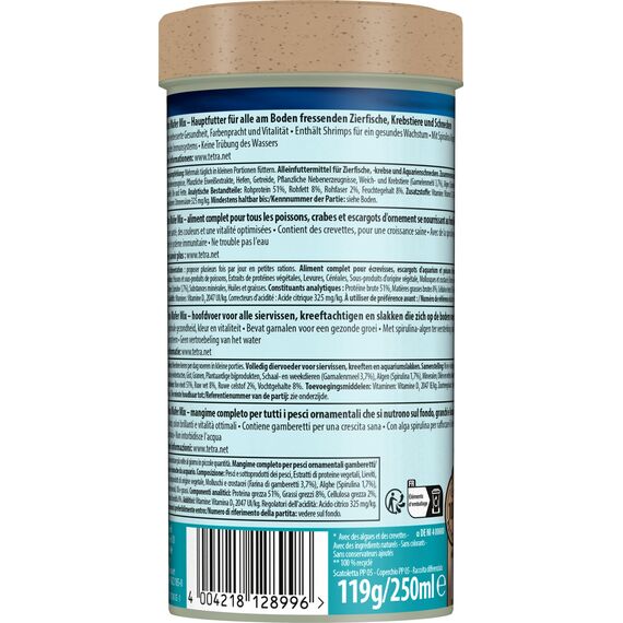 Tetra Wafer Mix - Fischfutter für alle Bodenfische (z.B. Welse) und Krebse, für gesundes Wachstum und Vitalität, 250 ml Dose