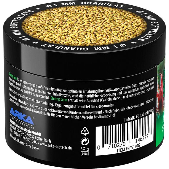 Garnelenfutter Neocaridina Caridina – kaltgepresstes Softgranulat 150 ml / 50 g – sinkend, wasserstabil & hochverdaulich – für Wachstum, Häutung & Farbenpracht – ARKA Shrimp Gran