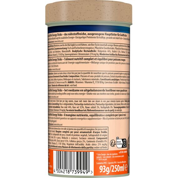 Tetra Goldfish Energy Sticks - nährstoffreiches Fischfutter für alle Goldfische und andere Kaltwasserfische, 250 ml Dose