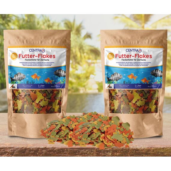 Centra24 Premium Fischfutter 1L, Futter-Flakes, Flocken - Hauptfuttermittel für alle Zierfische mit Vitaminen ohne Konservierungsstoffe, Aquarium, Süßwasserfisch