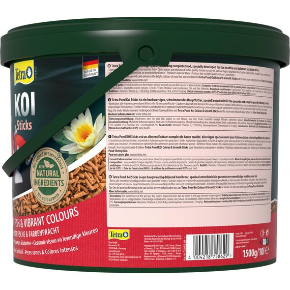 Tetra Pond Koi Sticks - Koi-Futter für farbenprächtige Fische und eine verbesserte Wasserqualität, 10 L Eimer