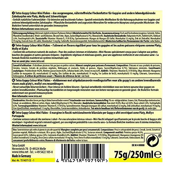 Tetra Guppy Colour Mini Flakes - Fischfutter für alle Guppys, feines Flockenfutter für kräftige Farben, 250 ml Dose (Packung mit 2)