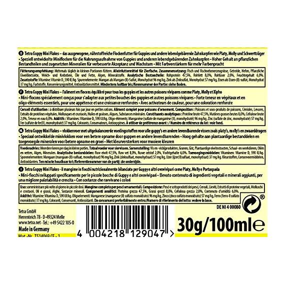 Tetra Guppy Mini Flakes - Fischfutter für alle Guppys, feines Flockenfutter für eine ausgewogene und nährstoffreiche Ernährung, 100 ml Dose (Packung mit 2)