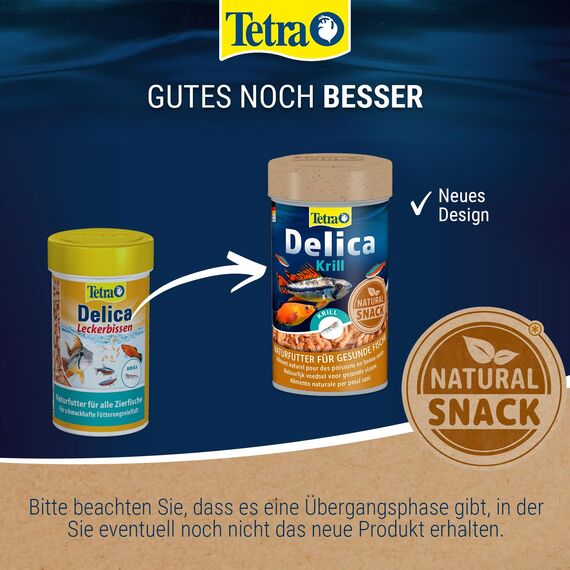 Tetra Delica Krill Naturfutter - 100% gefriergetrocknete Krill, natürliche Snacks für Zierfische, 100 ml Dose