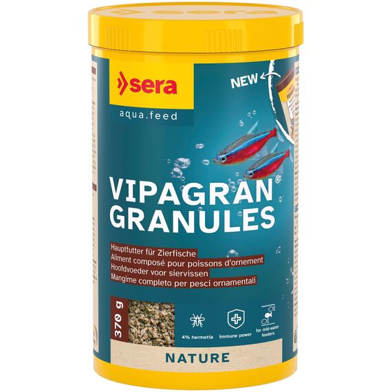sera Vipagran Granules 1.000 ml (370 g)| Fischfutter Aquarium für mittlere Wasserzone | Softgranulat Hauptfutter | Aquarium Futter mit natürlichen Inhaltsstoffen | Fischfutter für gesundes Wachstum