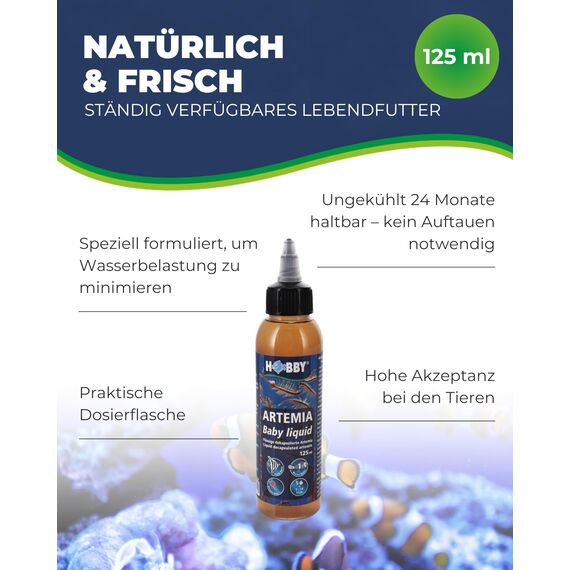 Hobby Aquaristik Artemia Baby Liquid I 125 ml I flüssiges Zooplankton-Konzentrat ideal zur Aufzucht von Jungfischen I Nahrungsquelle für Aquarienfische I für Süß- und Meerwasseraquarien