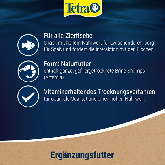 Tetra Delica Brine Shrimps Naturfutter - 100% gefriergetrocknete Salinenkrebse, natürliche Snacks für Zierfische, 100 ml Dose