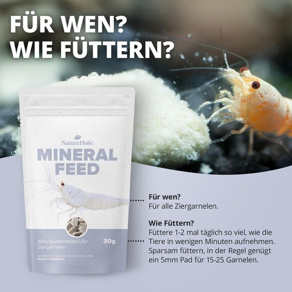 NatureHolic - Garnelenfutter Mineralfeed I Mineralfutter für Garnelen, Krebse und Krabben I Made in Germany I Frei von Fischmehl und minderwertigen Tiermehlen I Für Aquarienschnecken auch geeignet