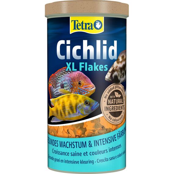 Tetra Cichlid XL Flakes - Fischfutter in Form großer Flocken für größere Cichliden und andere große Zierfische, 1 L Dose