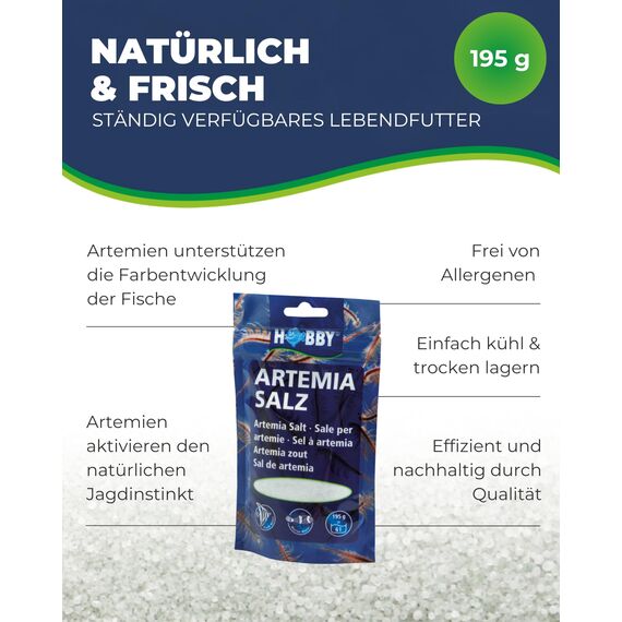 HOBBY Aquaristik Artemia Salz I 195 g I Spezial-Salz zur Zucht von Artemia-Nauplien I Salz zur Zucht von nährstoffreichem und gesundem Lebendfutter I Salz zur Artemien Aufzucht I hohe Schlupfrate