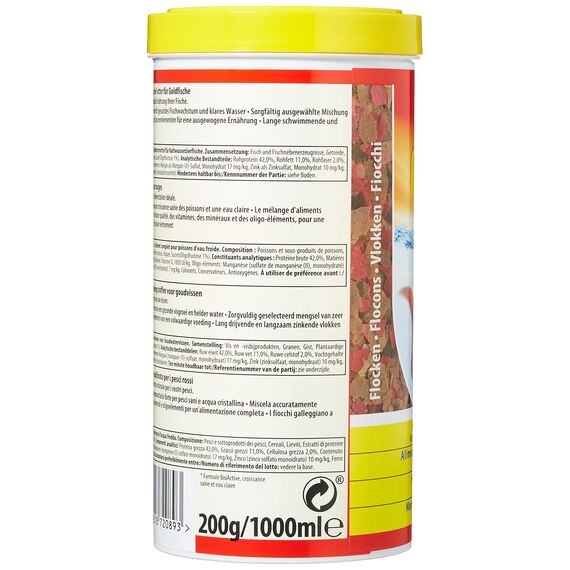 Tetra Goldfish Flakes - Flocken-Fischfutter für alle Goldfische und andere Kaltwasserfische, 1 L Dose (Packung mit 2)
