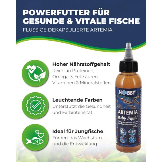 Hobby Aquaristik Artemia Baby Liquid I 125 ml I flüssiges Zooplankton-Konzentrat ideal zur Aufzucht von Jungfischen I Nahrungsquelle für Aquarienfische I für Süß- und Meerwasseraquarien