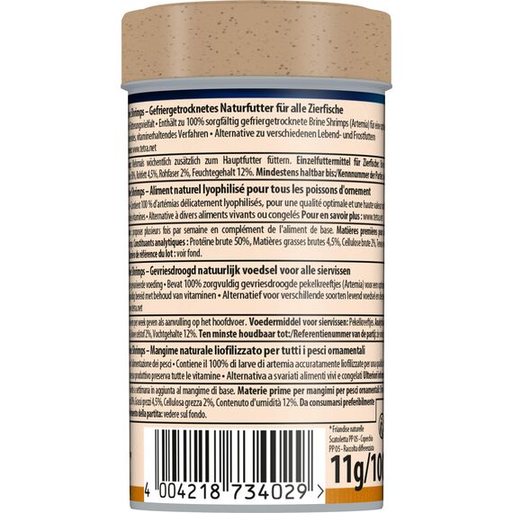 Tetra Delica Brine Shrimps Naturfutter - 100% gefriergetrocknete Salinenkrebse, natürliche Snacks für Zierfische, 100 ml Dose