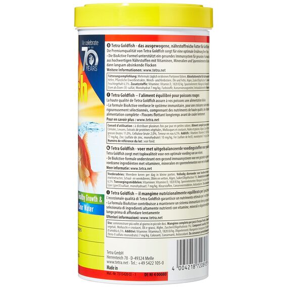 Tetra Goldfish Flakes - Flocken-Fischfutter für alle Goldfische und andere Kaltwasserfische, 1 L Dose (Packung mit 2)