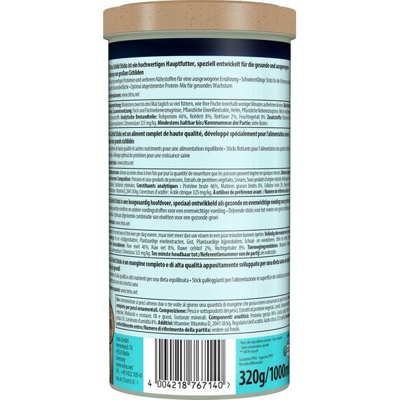 Tetra Cichlid Sticks - Fischfutter für alle Cichliden und andere große Zierfische, schwimmfähige Futtersticks, 1 L Dose