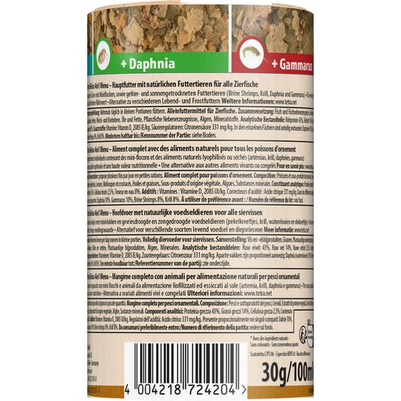 Tetra Delica Menu Naturfutter - 4 verschiedenen Futtertier-Sorten in einzelnen Kammern (Wasserflöhe, Artemia, Krill, Gammarus), natürliche Snacks für Zierfische, 100 ml Dose