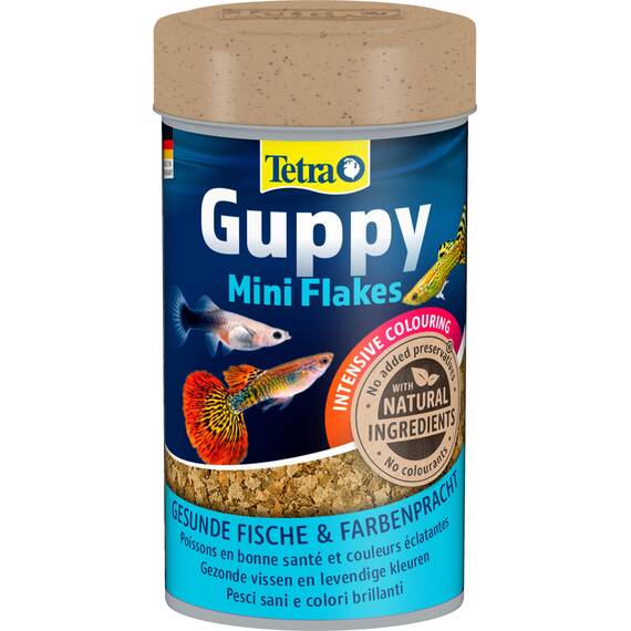 Tetra Guppy Mini Flakes - Fischfutter für alle Guppys, feines Flockenfutter für eine ausgewogene und nährstoffreiche Ernährung, 100 ml Dose
