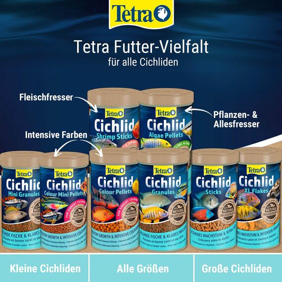 Tetra Cichlid Sticks - Fischfutter für alle Cichliden und andere große Zierfische, schwimmfähige Futtersticks, 1 L Dose