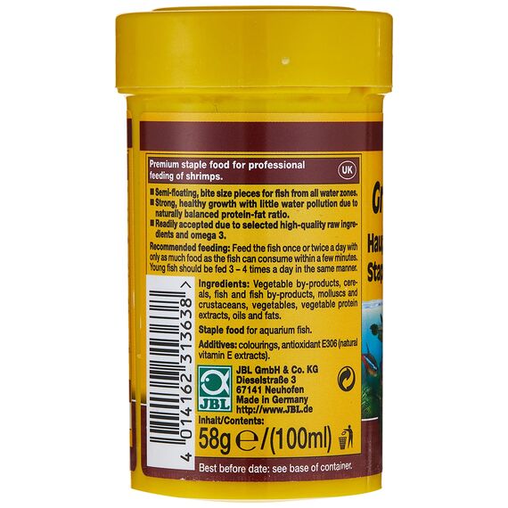 JBL Hauptfutter für sehr kleine Aquarienfische, Granulat, NovoGranoMix, Größe XS, 100 ml