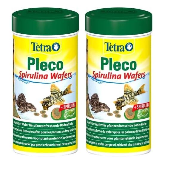 Tetra Pleco Algae Wafers - Fischfutter mit Spirulina-Algen für algenweidende Bodenfische, 250 ml Dose (Packung mit 2)