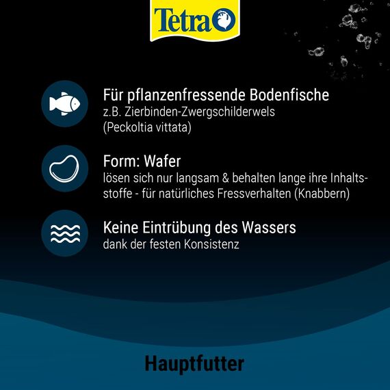 Tetra Pleco Veggie Wafers - Fischfutter für pflanzenfressende Bodenfische, Alleinfutter mit mineralreicher Zucchini für verbesserte Vitalität, 250 ml Dose
