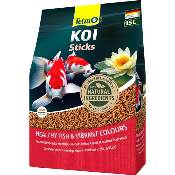 Tetra Pond Koi Sticks - Koi-Futter für farbenprächtige Fische und eine verbesserte Wasserqualität, 15 L Beutel