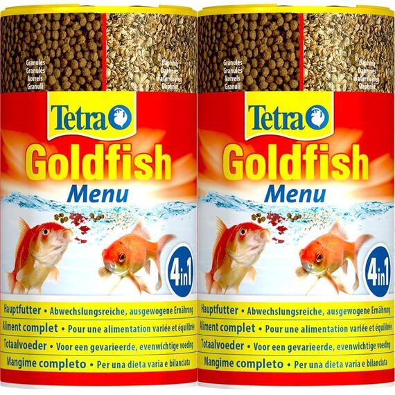 Tetra Goldfish Menu - 4in1 Fischfutter-Mix mit Crisps, Flocken, Granulat und Daphnien für alle Goldfische und andere Kaltwasserfische, 250 ml Dose (Packung mit 2)
