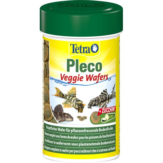Tetra Pleco Veggie Wafers - Fischfutter für pflanzenfressende Bodenfische, Alleinfutter mit mineralreicher Zucchini für verbesserte Vitalität, 100 ml Dose