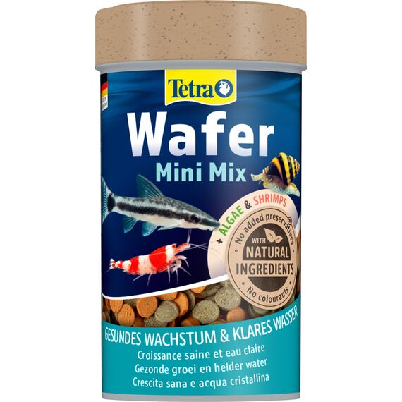 Tetra Wafer Mini Mix - Fischfutter für kleine Bodenfische (z. B. Welse) und Krustentiere, für gesundes Wachstum und Vitalität, 100 ml Dose