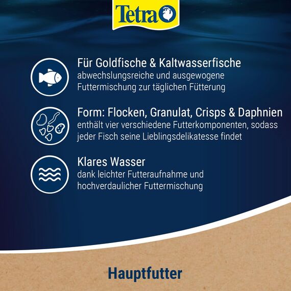 Tetra Goldfish Menu - 4in1 Fischfutter-Mix mit Crisps, Flocken, Granulat und Daphnien für alle Goldfische und andere Kaltwasserfische, 250 ml Dose